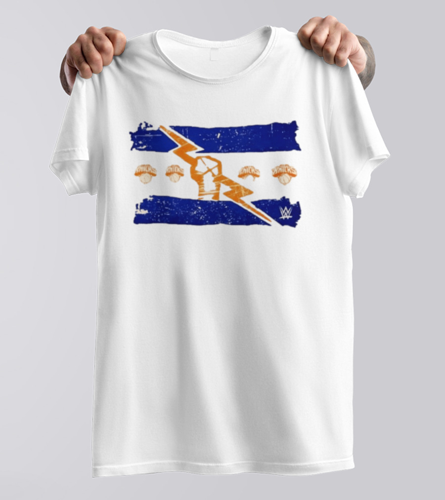 New York Knicks WWE Best In The World Distressed Blue Lightning Bolt Knicks Basketball T-Shirt