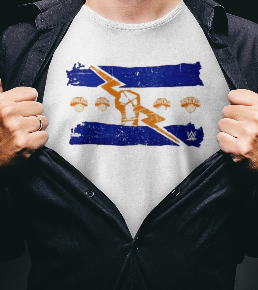 New York Knicks WWE Best In The World Distressed Blue Lightning Bolt Knicks Basketball T-Shirt