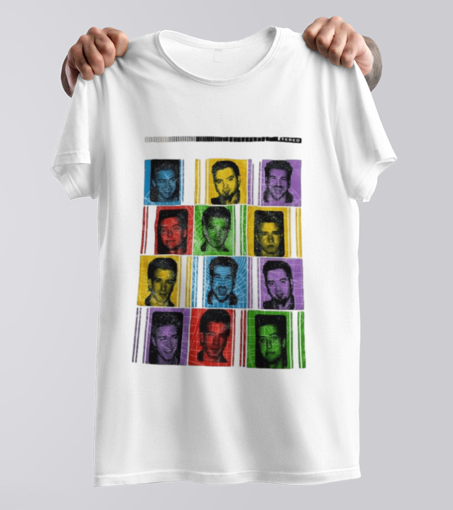 NSYNC Justin Timberlake JC Chasez Joey Fatone Lance Bass Chris Kirkpatrick Vibrant Portrait Grid Stereo Bars T-Shirt