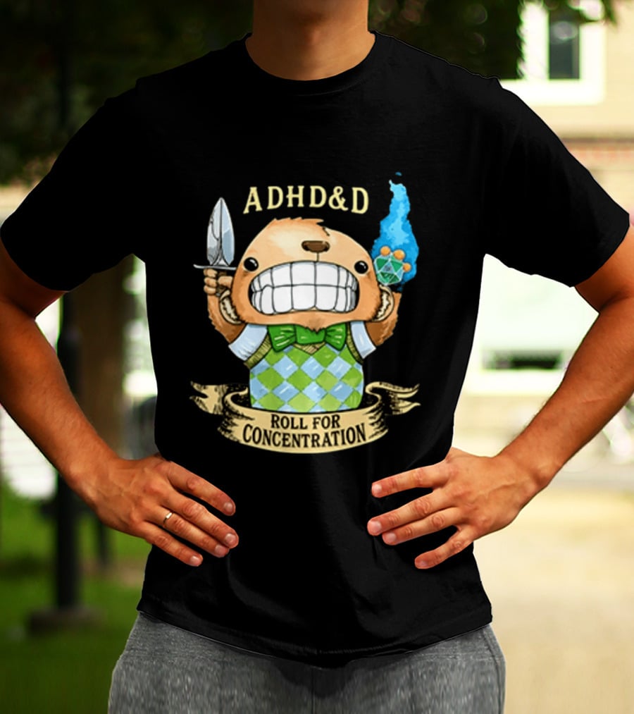 ADHD&D Roll For Concentration Bear With Knife And Dice T-Shirt