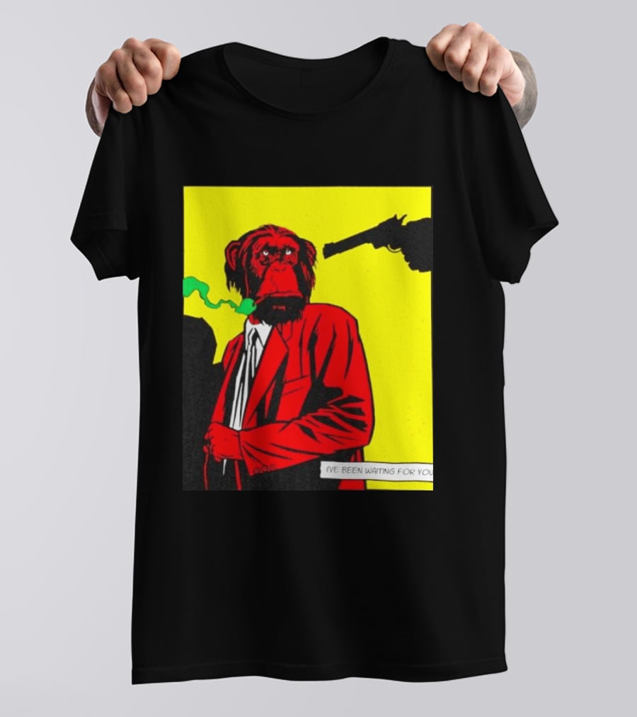 Chimpanzee Hitman Smoking Scene I've Been Waiting For You T-Shirt