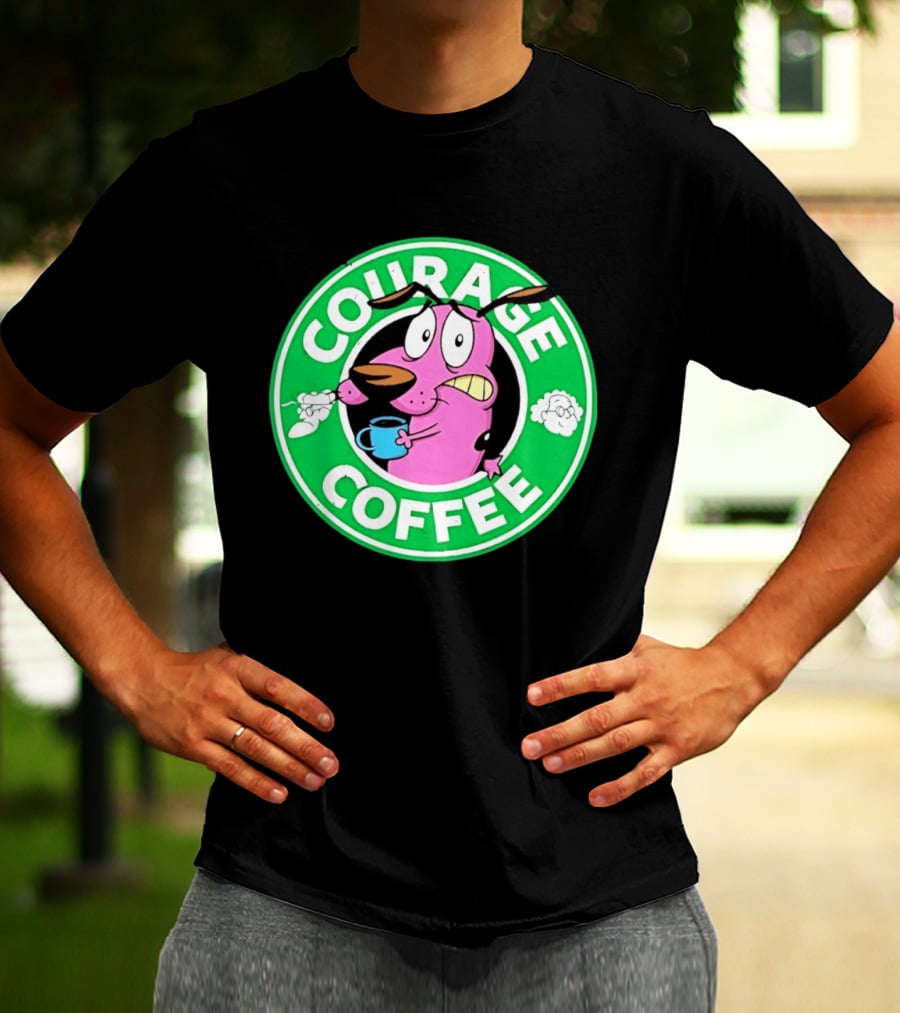 Courage The Cowardly Dog Coffee Parody Green Circle T-Shirt