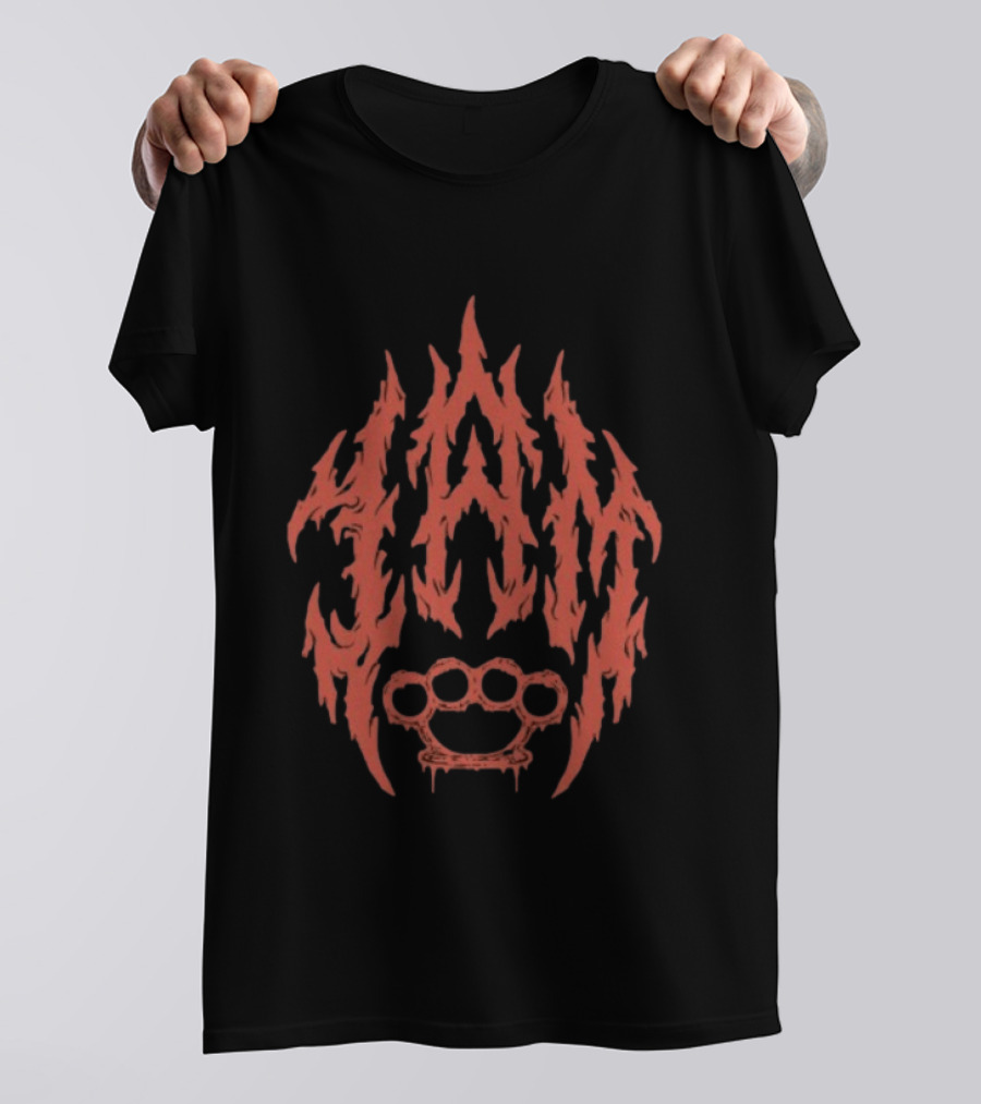 Indiemerchstore I Am Mook Bleak Humanity Fiery Lettering Brass Knuckles T-Shirt