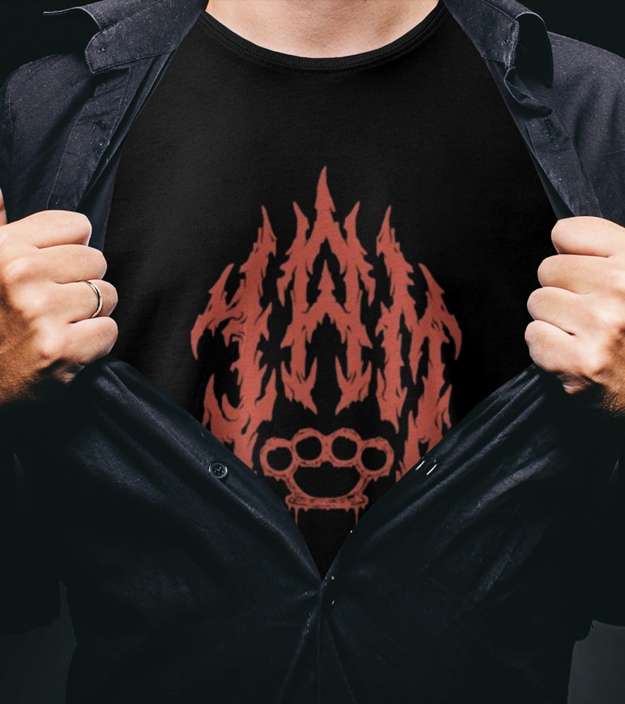 Indiemerchstore I Am Mook Bleak Humanity Fiery Lettering Brass Knuckles T-Shirt