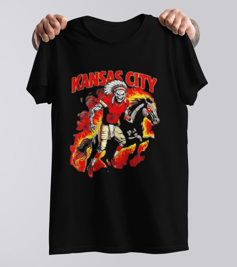Kansas City Skeleton Player Riding Flaming Horse T-Shirt