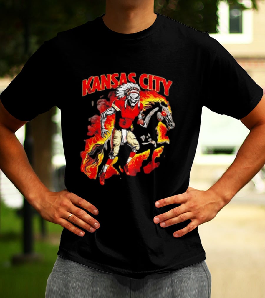 Kansas City Skeleton Player Riding Flaming Horse T-Shirt