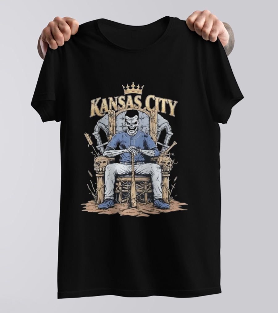 Kansas City Skeleton King On Throne With Baseball Bat T-Shirt