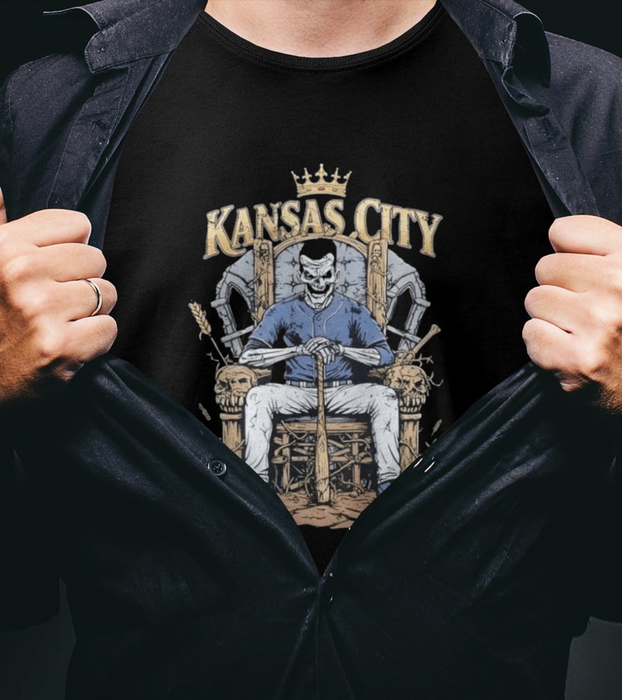 Kansas City Skeleton King On Throne With Baseball Bat T-Shirt
