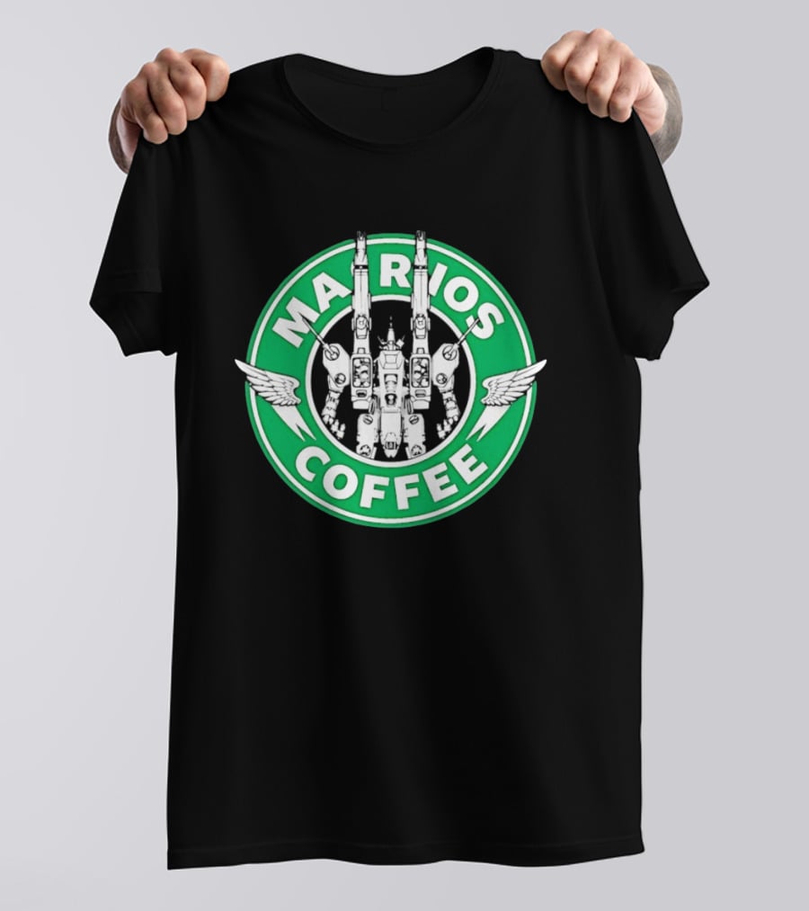 Marios Coffee Mech Robot Wings Green Circular T-Shirt