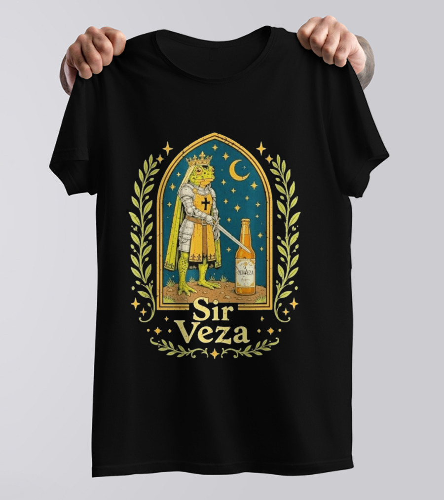 Sir Veza Frog Knight Medieval Pun Cerveza Bottle T-Shirt