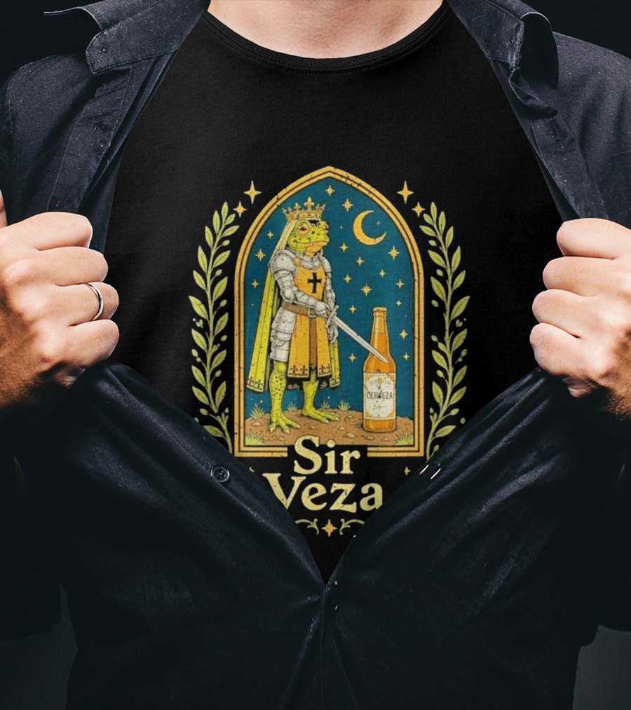 Sir Veza Frog Knight Medieval Pun Cerveza Bottle T-Shirt