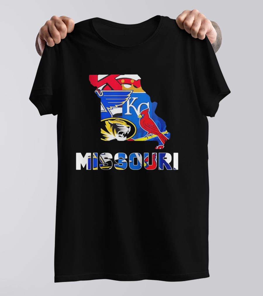 Missouri Sports Map KC Royals Cardinals Blues Tigers State Pride T-Shirt