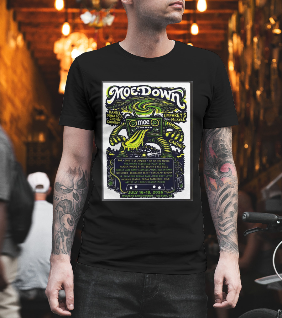 Moe Down Festival July 16 18 2026 Featuring Umphrey's McGee Cabinet Daniel Donato At Westend Fairgrounds Gilbert PA T-Shirt
