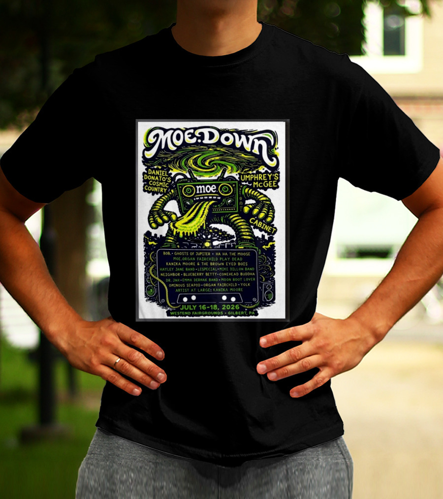 Moe Down Festival July 16 18 2026 Featuring Umphrey's McGee Cabinet Daniel Donato At Westend Fairgrounds Gilbert PA T-Shirt