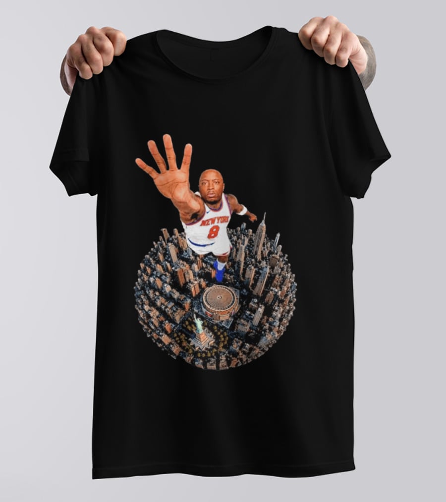 New York Basketball Player Over Cityscape Statue At Madison Square Garden T-Shirt