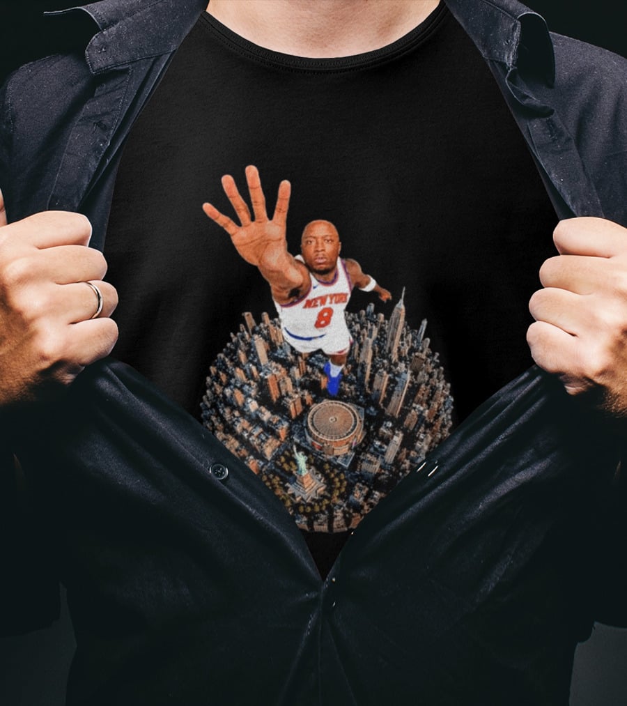 New York Basketball Player Over Cityscape Statue At Madison Square Garden T-Shirt