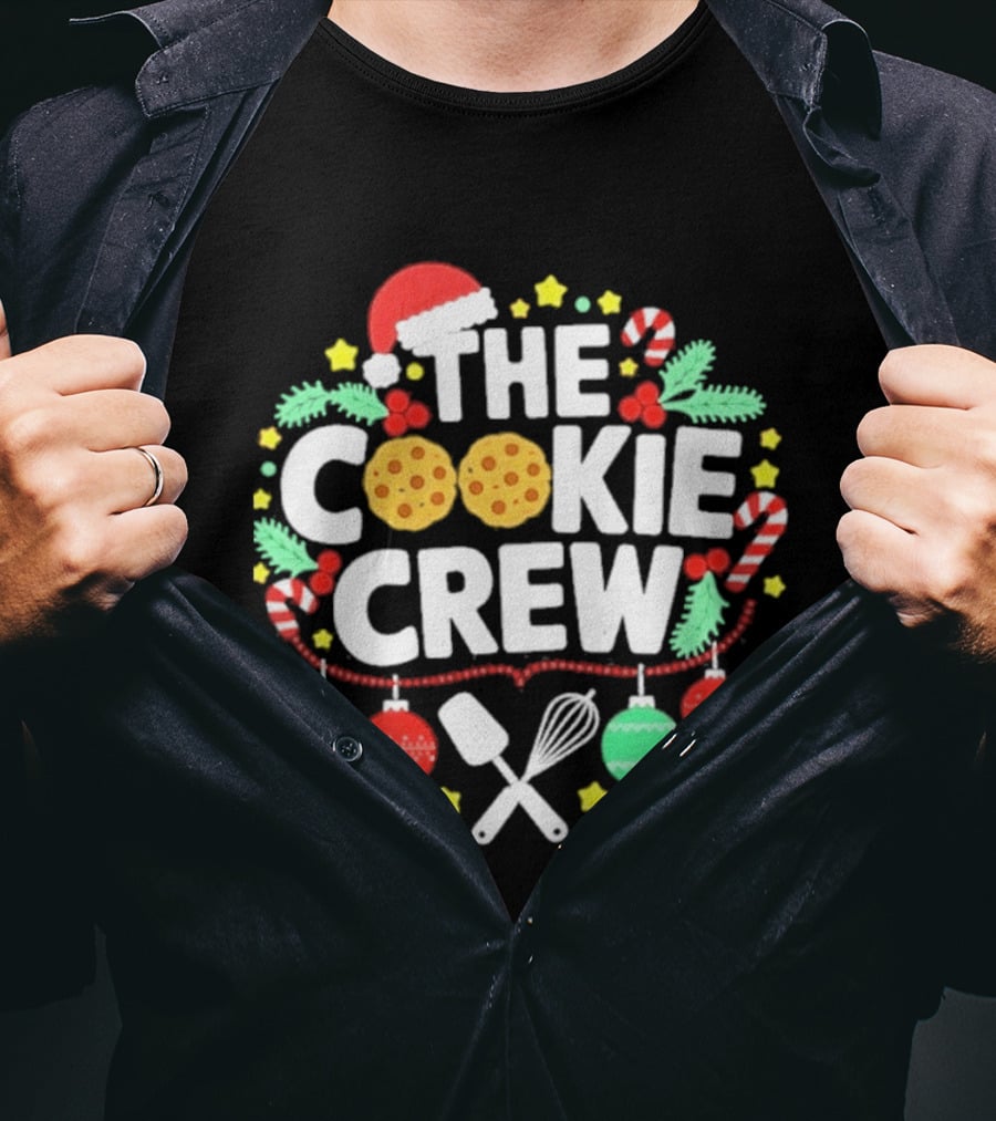 The Cookie Crew Christmas Santa Hat Candy Canes Ornaments Baking Utensils T-Shirt