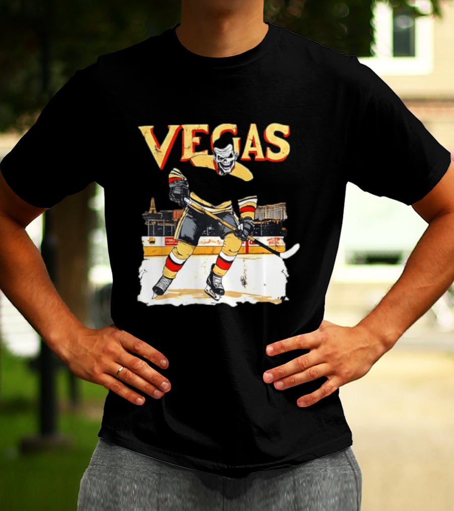 Vegas Hockey Skull Ice Arena Skyline Scene T-Shirt