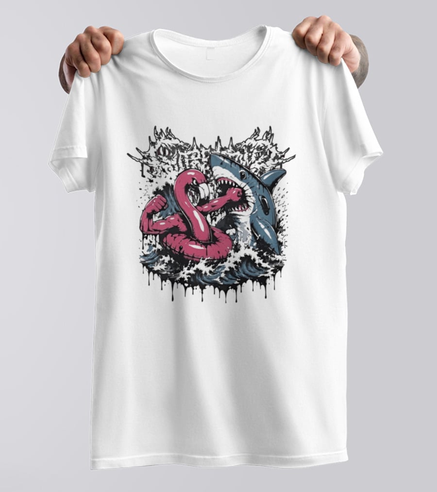 Flamingo Float Shark Fight Waves Duel T-Shirt