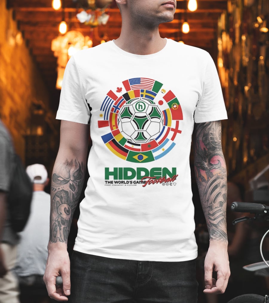 Hidden The World's Game Football Multinational Flags Circle Soccer Ball T-Shirt