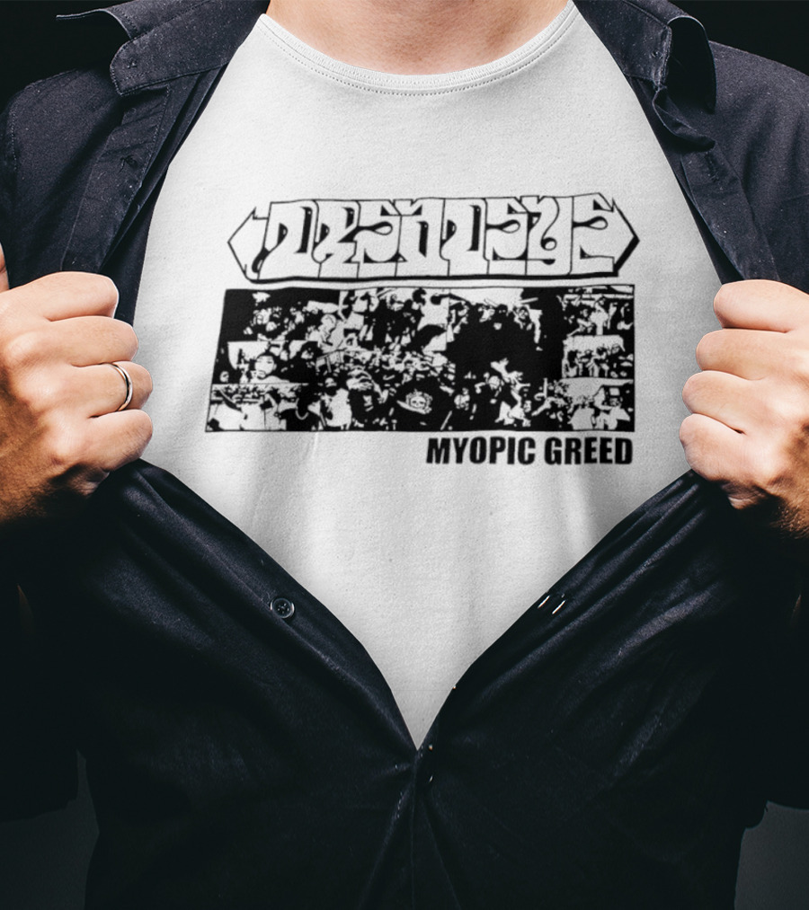 Dmsseye Myopic Greed Black And White Collage T-Shirt
