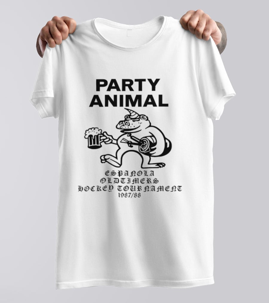 Party Animal Espanola Oldtimers Hockey Tournament 1987 88 Beer Hippo T-Shirt