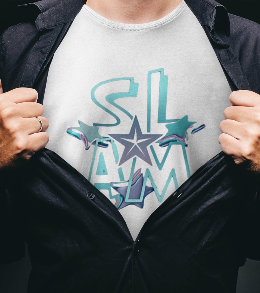 Slam Holographic Star Aqua And Purple Accents T-Shirt