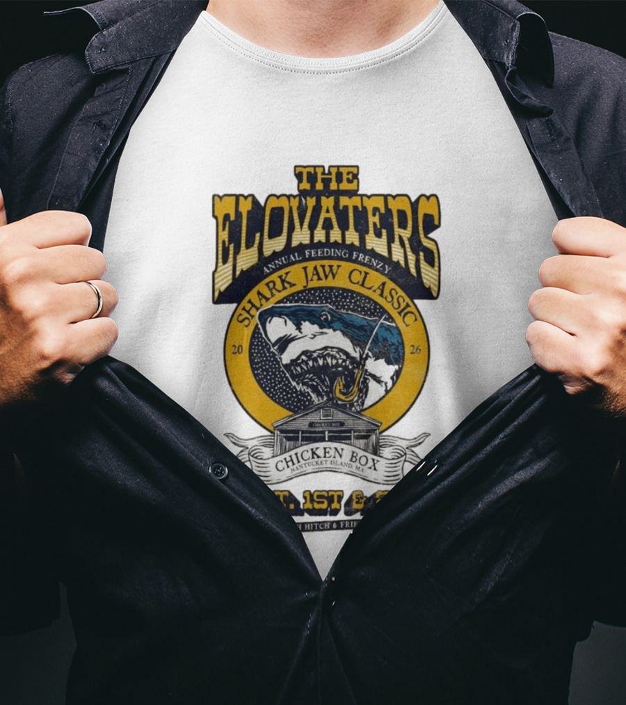 The Elovaters Annual Feeding Frenzy Shark Jaw Classic Nantucket Island MA Chicken Box Sept 1st 2nd 2026 With Hitch Friends T-Shirt
