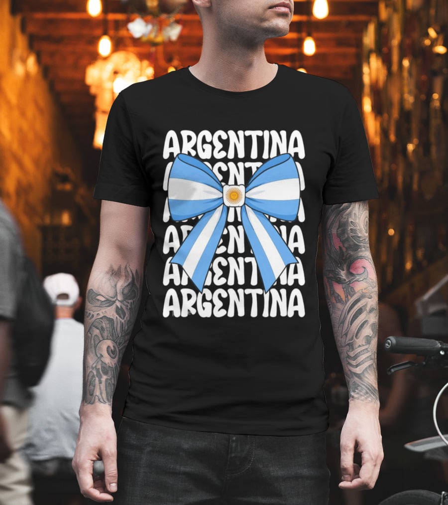 Argentina Flag Blue And White Bow Ribbon T-Shirt