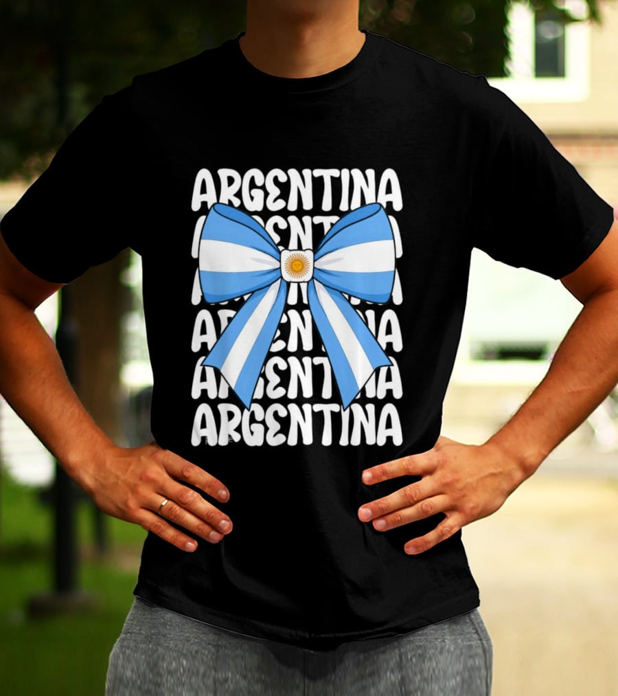Argentina Flag Blue And White Bow Ribbon T-Shirt