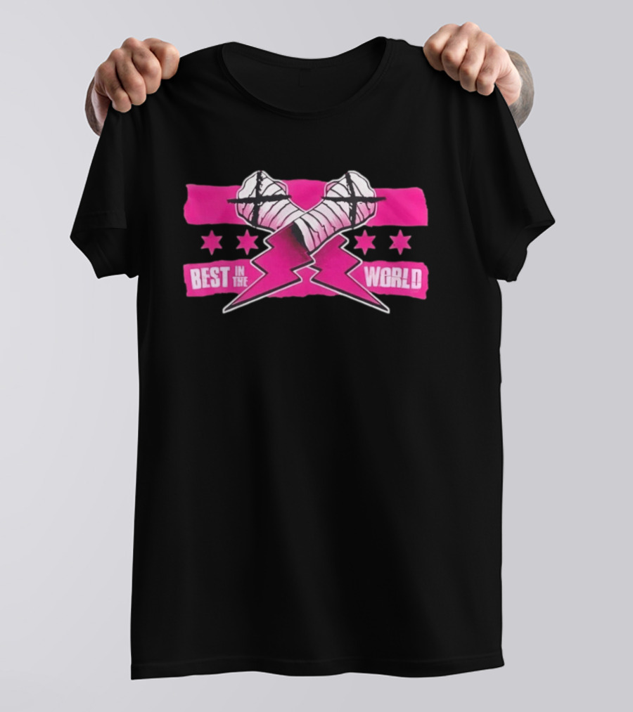 Best In The World CM Punk Crossed Bandaged Fists Lightning Bolt Stars T-Shirt