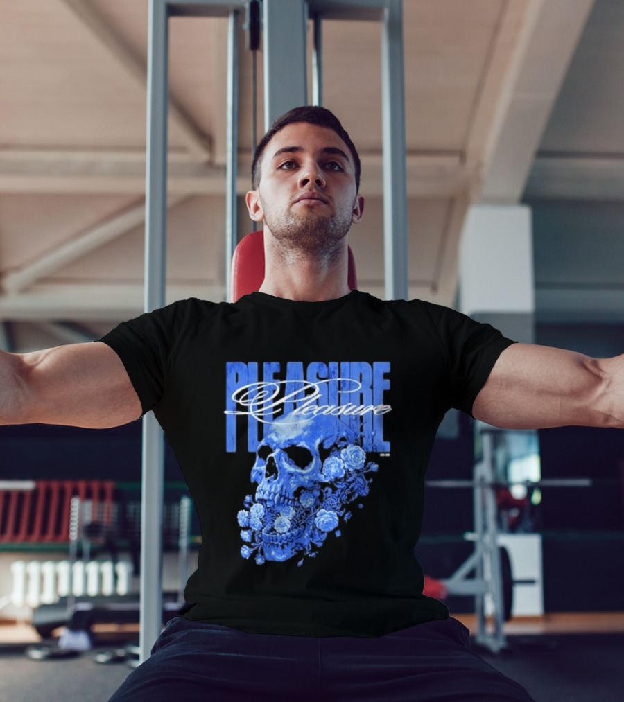Pleasure Skull Roses Gothic Floral Blue T-Shirt