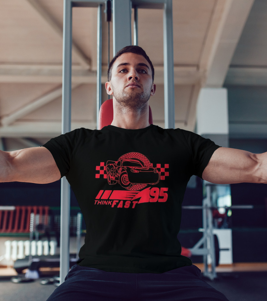 Lightning McQueen Think Fast 95 Racing Car Neon Red T-Shirt