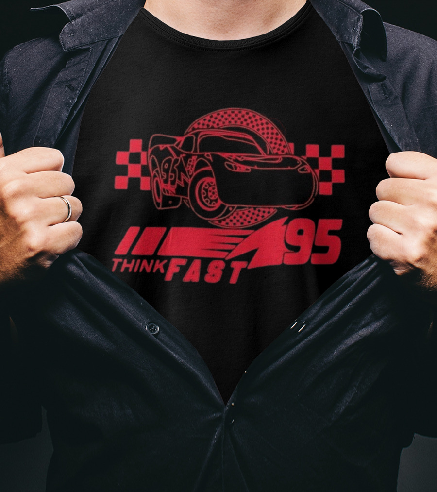 Lightning McQueen Think Fast 95 Racing Car Neon Red T-Shirt