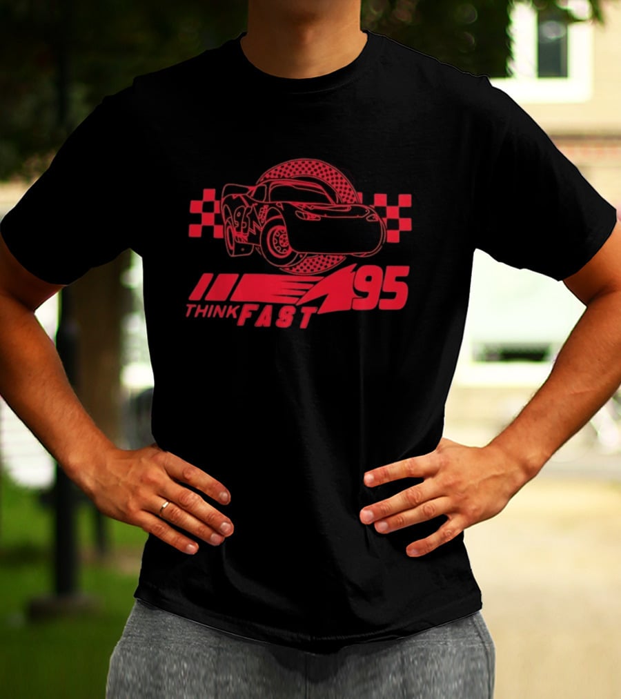 Lightning McQueen Think Fast 95 Racing Car Neon Red T-Shirt
