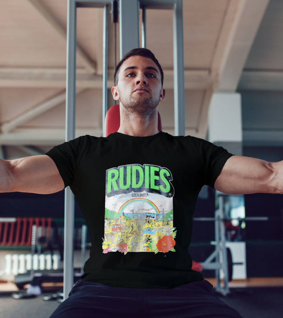 Rudie's 35th Anniversary Local Party Featuring 10 Feet G Freak Factory Dustboz Colorful Celebration With Rainbow And Flowers T-Shirt