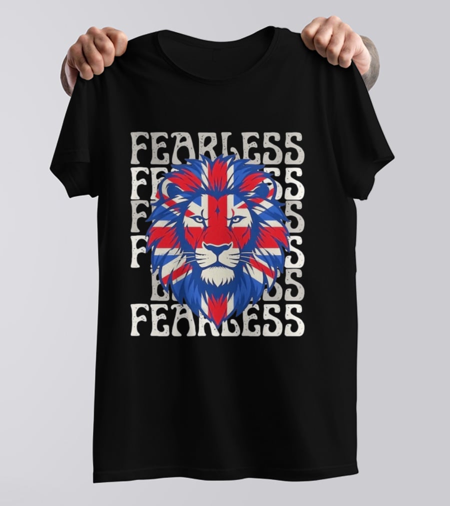 Fearless Union Jack Lion British Flag Pride T-Shirt