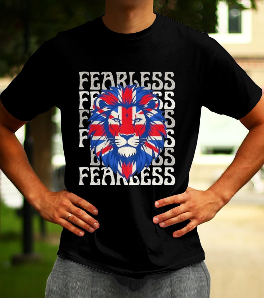 Fearless Union Jack Lion British Flag Pride T-Shirt