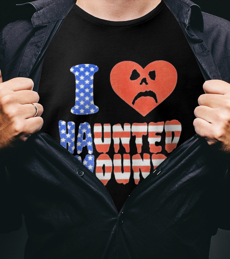I Heart Haunted Mound USA American Flag Skull T-Shirt