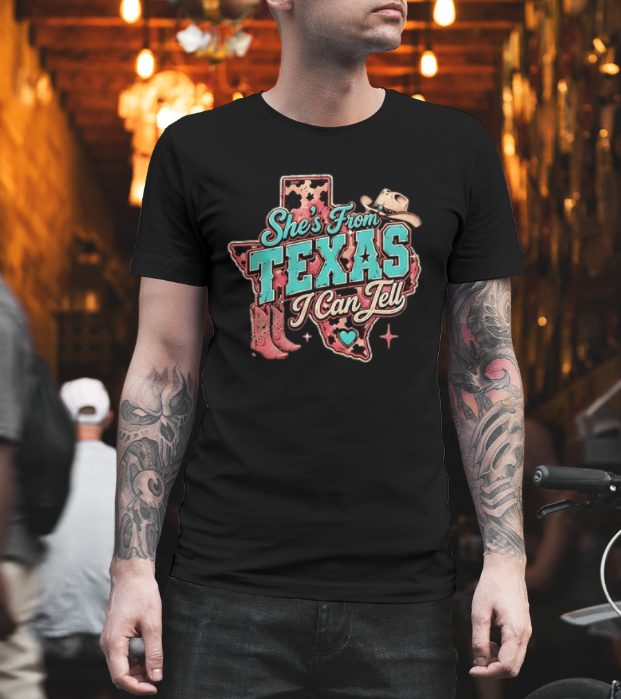 She’s From Texas I Can Tell Cowboy Boots Hat Leopard T-Shirt
