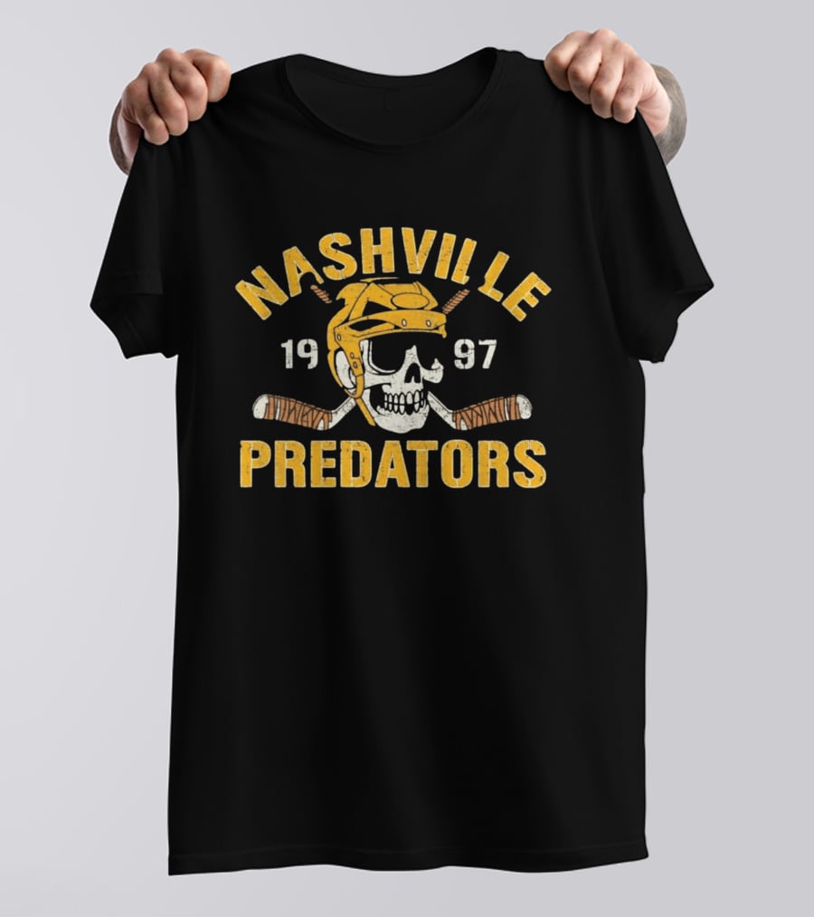 Nashville Predators Skull Hockey Helmet 1997 T-Shirt