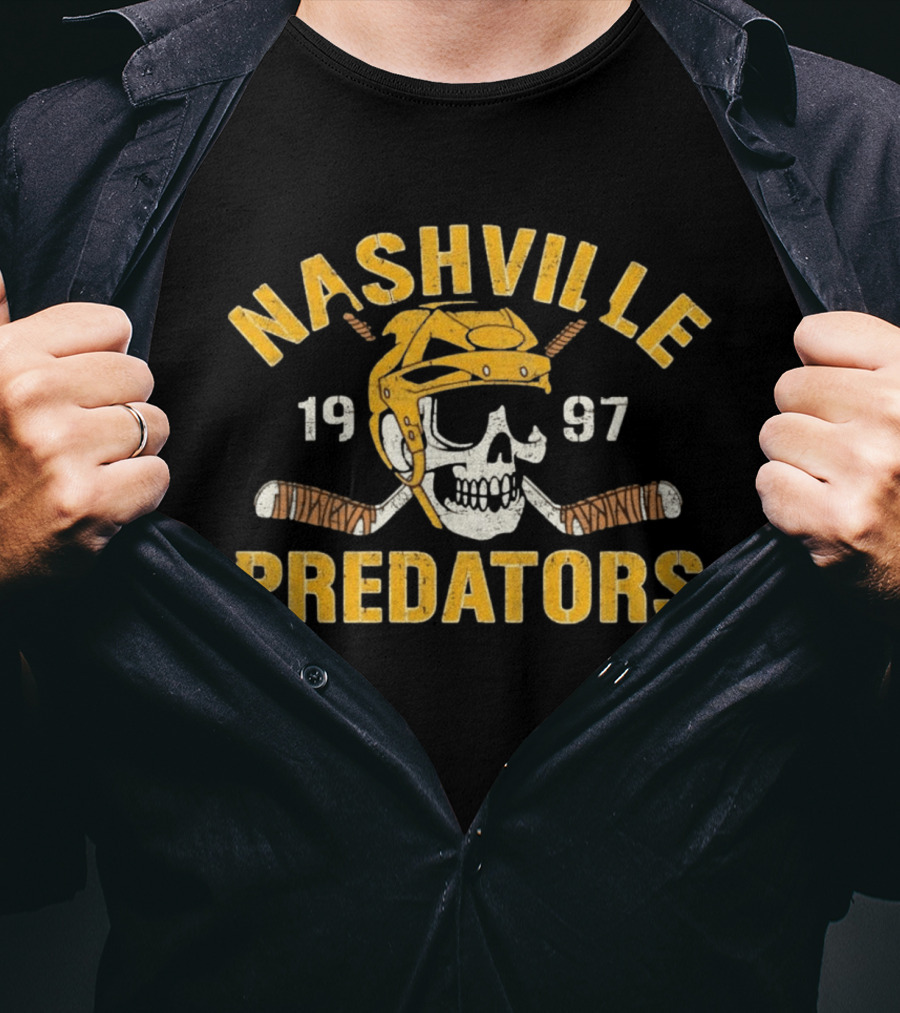Nashville Predators Skull Hockey Helmet 1997 T-Shirt