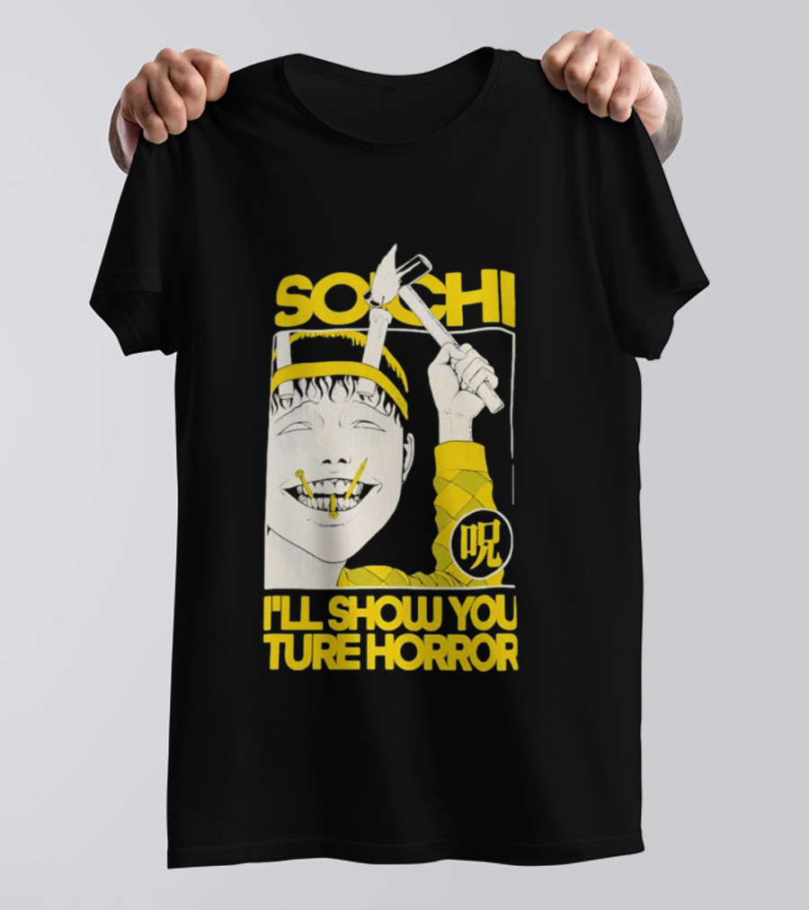 Soichi I'll Show You True Horror Junji Ito Manga Character Creepy Smile Yellow T-Shirt