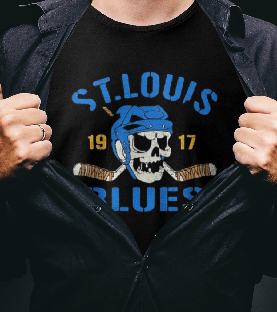 St. Louis Blues Skull Helmet Hockey Stick 1917 T-Shirt