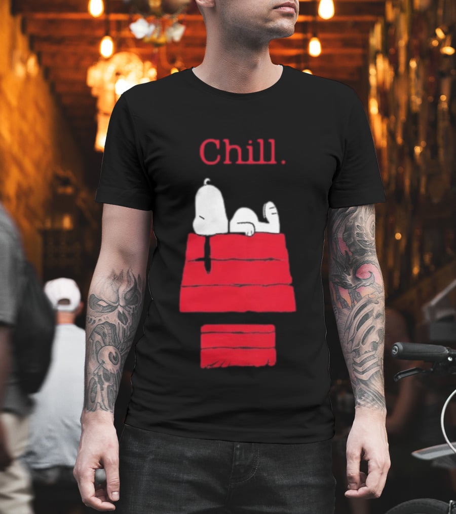 Peanuts Snoopy Chill Relaxing On Red Doghouse T-Shirt