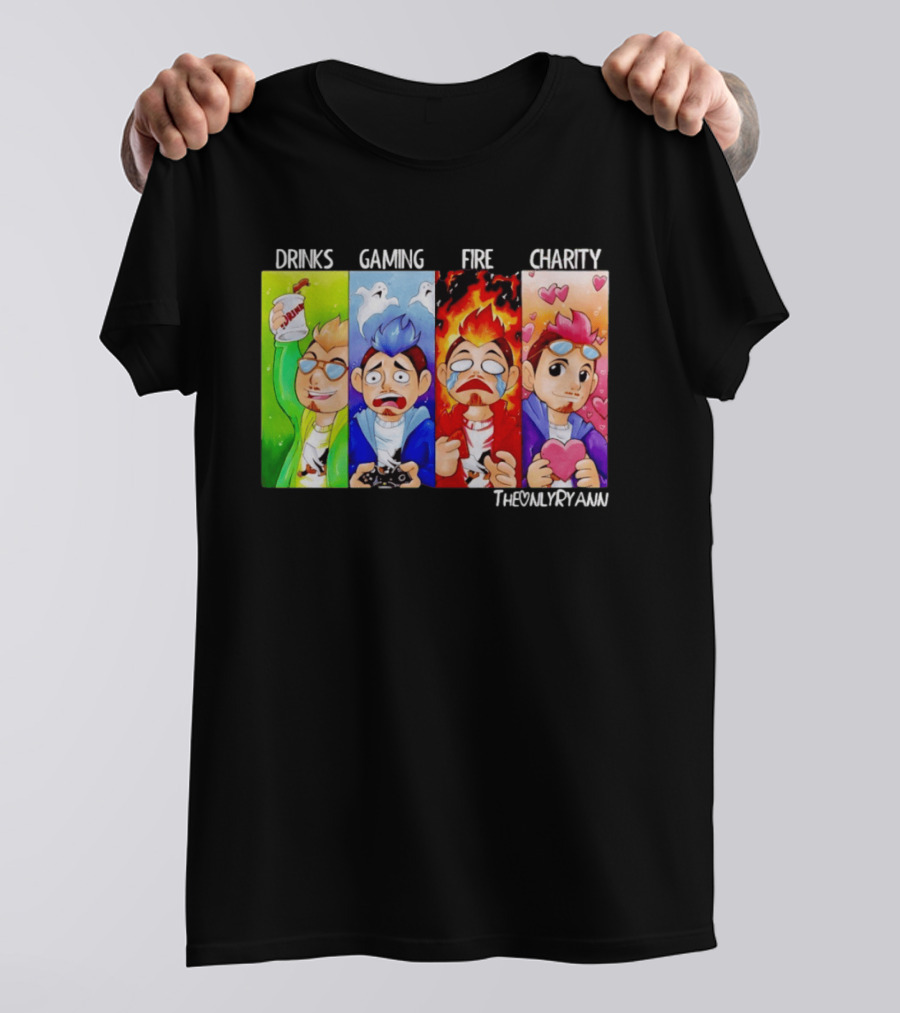 TheOnlyRyann Drinks Gaming Fire Charity Panel T-Shirt