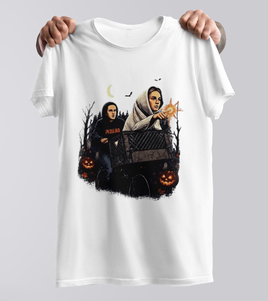 Caitlin Clark Stranger Things Indiana Halloween Bicycle Moon Pumpkin Glow Finger T-Shirt