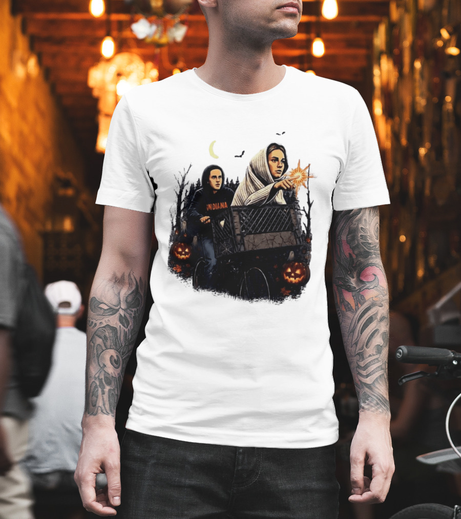 Caitlin Clark Stranger Things Indiana Halloween Bicycle Moon Pumpkin Glow Finger T-Shirt