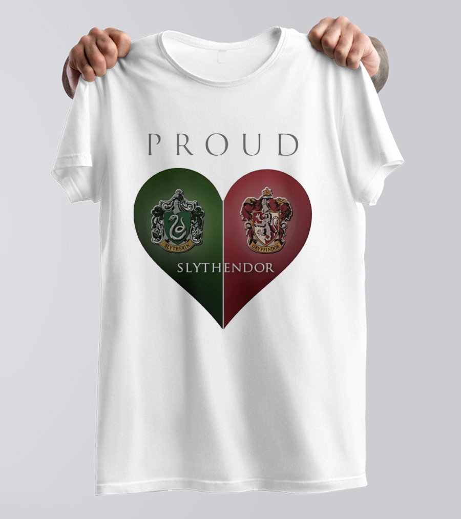 Proud Slythendor Heart Slytherin Gryffindor Crest Combination T-Shirt