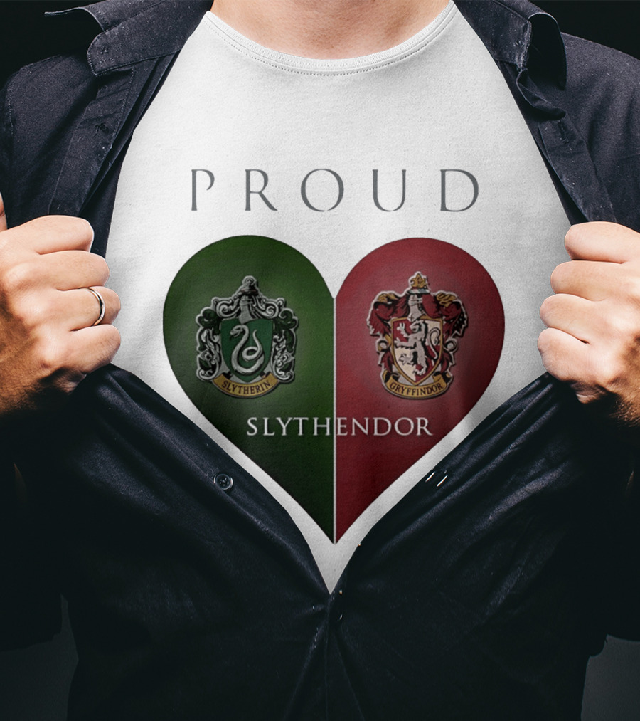Proud Slythendor Heart Slytherin Gryffindor Crest Combination T-Shirt